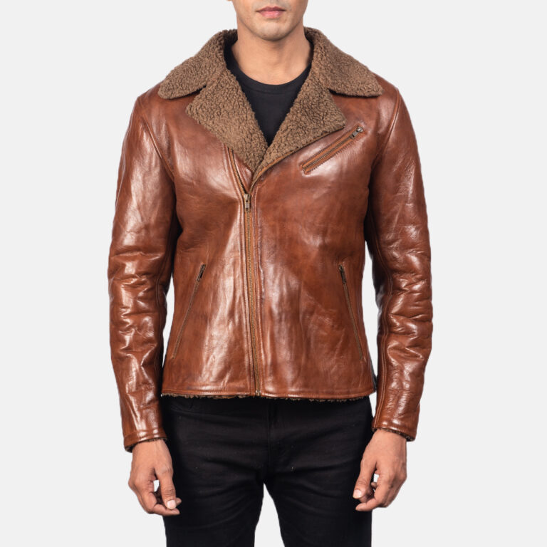 Mens Alberto Shearling Brown Leather Biker Jacket4577-5-1557051831644